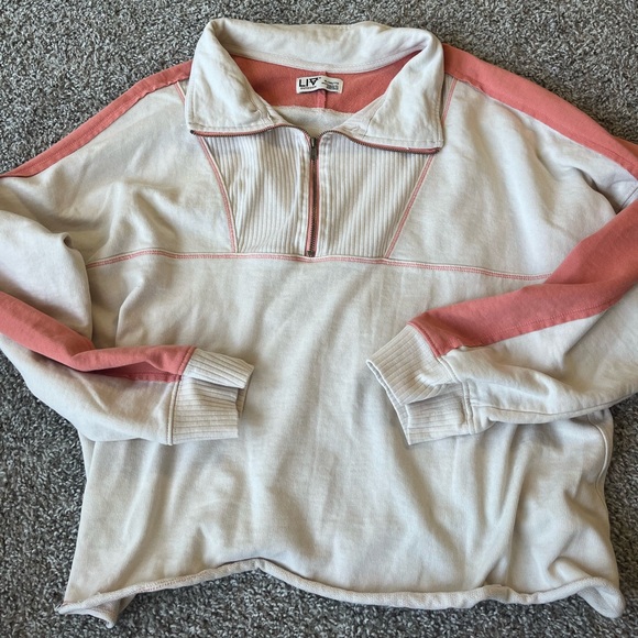 Liv Outdoor Sweaters - Stylish Cream and Orange Zip-Up Sweatshirt